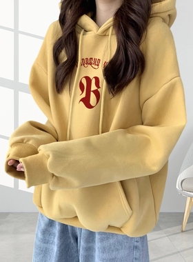 纯棉连帽卫衣女秋冬季2026新款薄款宽松加绒套头帽衫春秋ins潮