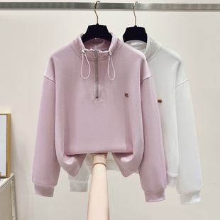 半拉链立领卫衣女春秋季2025新款宽松百搭休闲短款套头长袖上衣