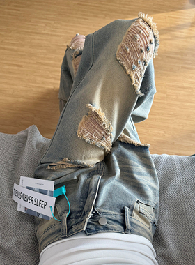 牛仔裤女夏季2026新款宽松薄款高腰显瘦水洗透气破洞直筒阔腿裤子