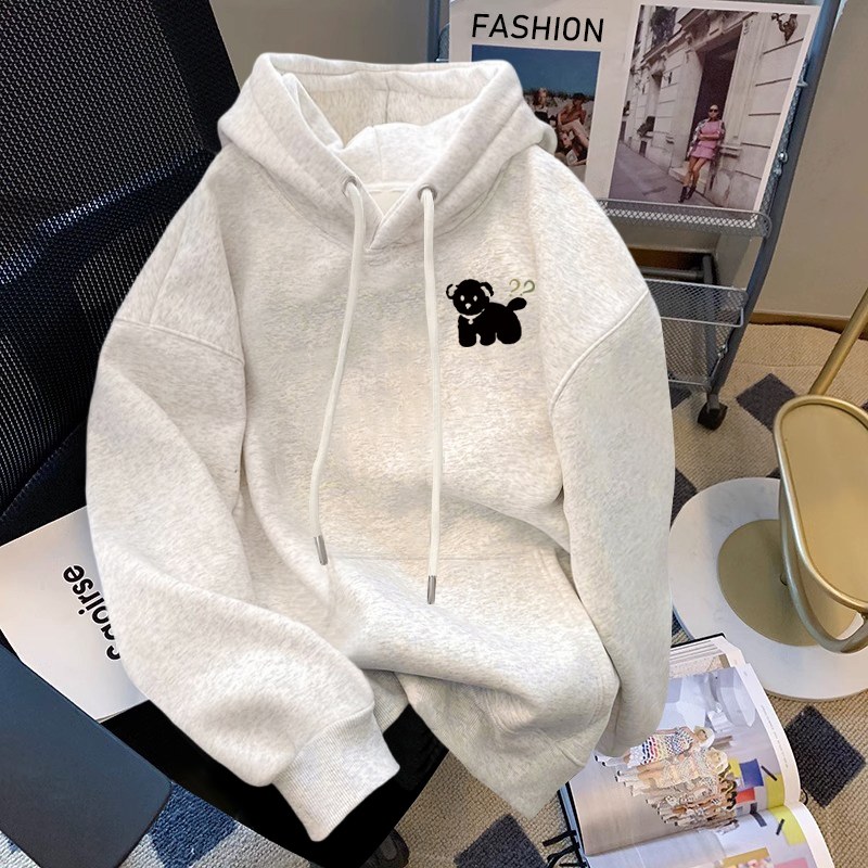 纯棉加绒加厚宽松连帽卫衣女冬季