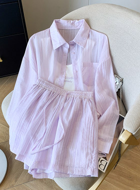 防晒衬衫套装女夏季2026新款薄款韩系休闲衬衣吊带短裤三件套潮