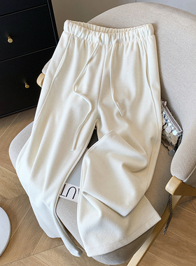 休闲裤女秋冬季2026新款高腰显瘦直筒裤垂感白色软糯阔腿毛巾裤子