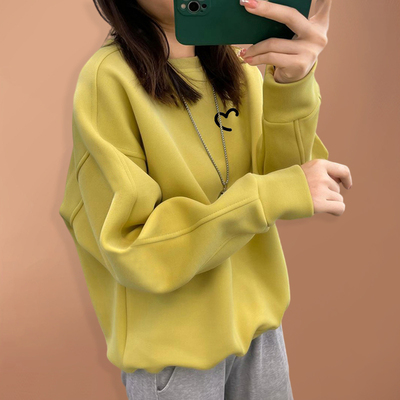 纯棉圆领卫衣女宽松薄款新款春秋