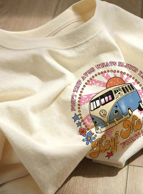 纯棉圆领短袖t恤女夏季2026新款印花宽松正肩减龄体恤上衣ins潮