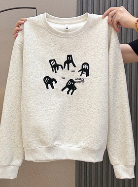 刺绣卫衣女秋冬季2026新款圆领趣味减龄设计感小众休闲宽松上衣潮