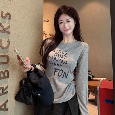 t恤女秋冬季2026新款雪花羊绒薄款春秋撞色新款宽松圆领长袖上衣