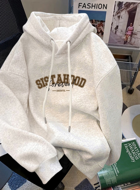 纯棉连帽卫衣女秋冬季2026新款加绒加厚薄款宽松懒惰套头外套春秋