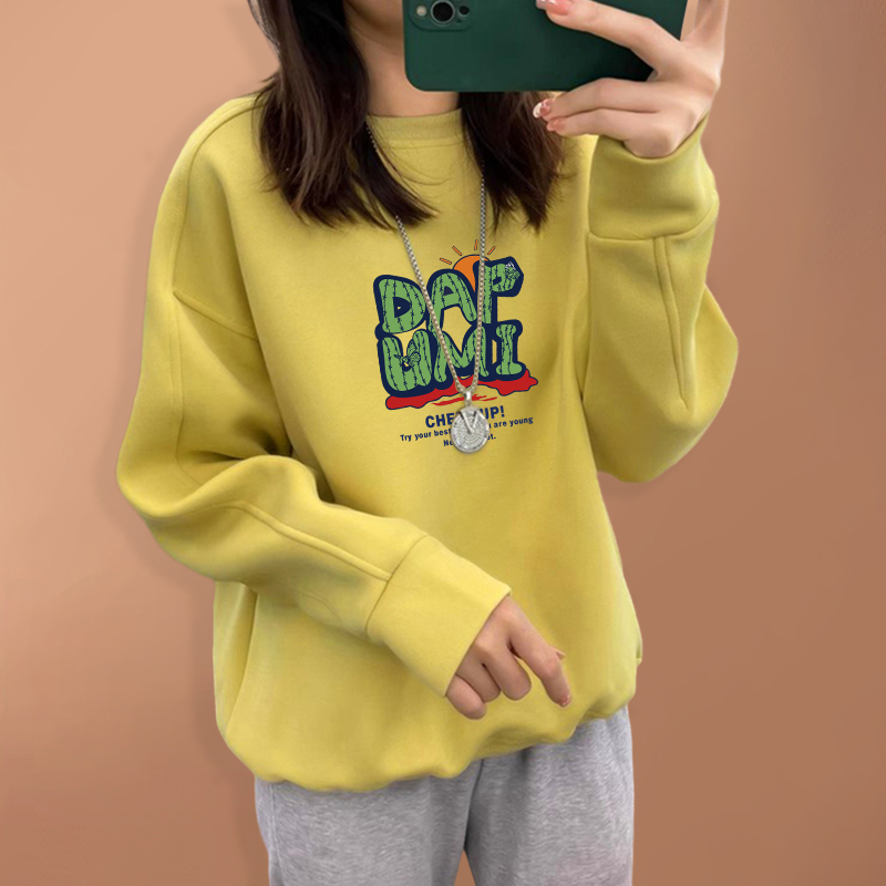 纯棉薄款宽松圆领卫衣女春秋季