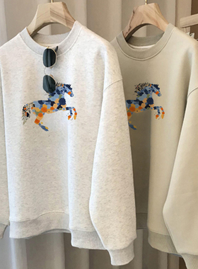 纯棉圆领卫衣女春秋季2026新款宽松薄款懒惰风加绒套头打底衫秋冬