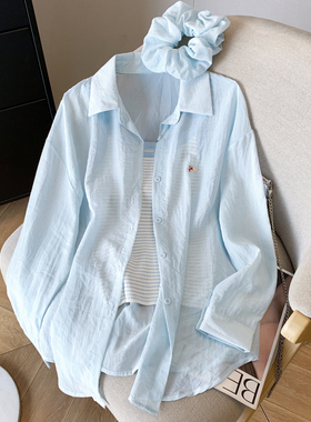 防晒衬衫外套女夏季2026新款薄款衬衫吊带头花时尚百搭三件套ins