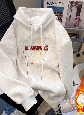 纯棉连帽卫衣女秋冬季2026新款宽松百搭加绒加厚套头帽衫春秋ins