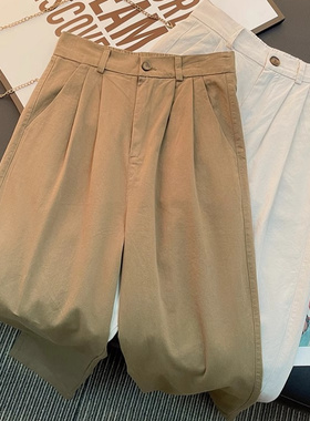 复古水洗棉休闲裤女士夏季2026新款宽松小个子薄款工装九分裤子