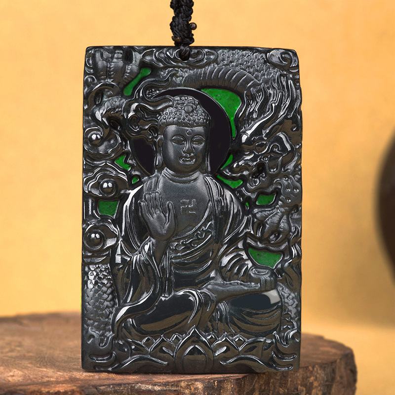 天然墨翠a货翡翠龙尊王佛佛像神龙玉石吊坠冰种挂件玉坠玉器