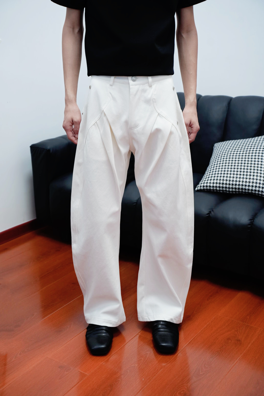 SaiTuiCL美式小众褶皱弯刀纯棉休闲裤高级感宽松垂感纯色男女款式