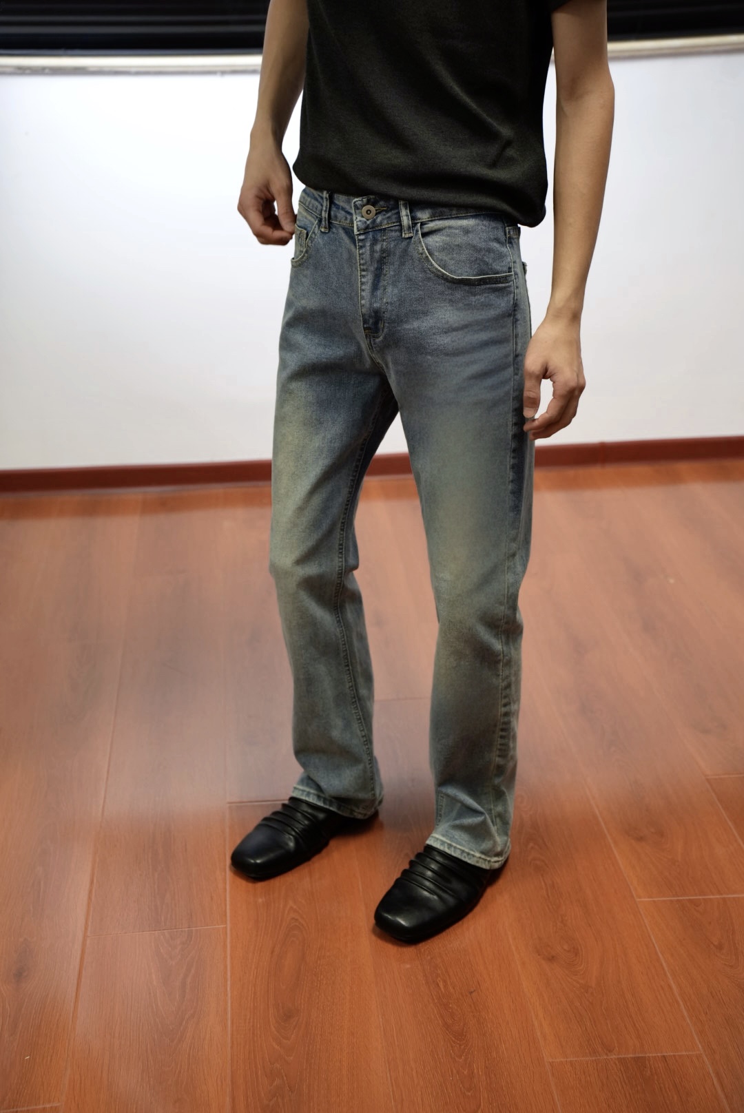 CL/浅蓝色牛仔裤男款夏季美式高街vibe风裤子窄版修身弹力直筒裤