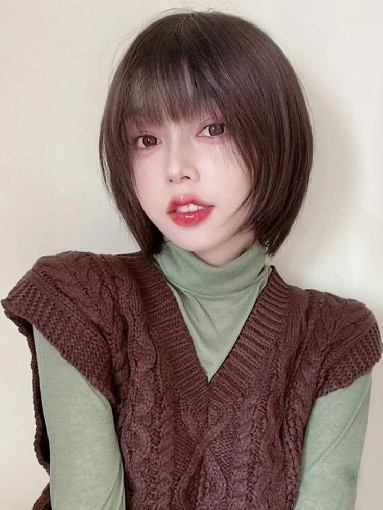 假发女短发真发全真自然f全头套式真人发丝韩式发型女