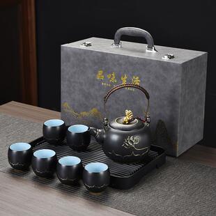 家用创意干泡茶盘伴手礼功夫茶具 提梁壶陶瓷一壶六杯茶具套装
