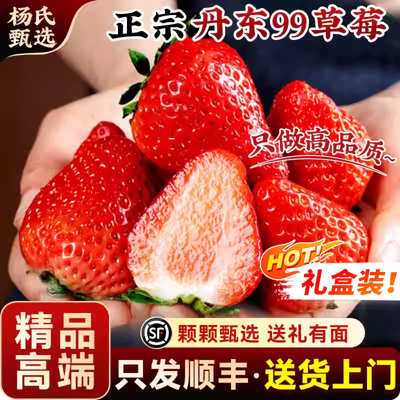 【精品高端】丹东99草莓新鲜水果九九红颜奶油礼盒超大牛奶旗舰店