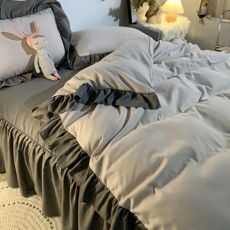 睡货床品软装馆in公主风紫色床裙花边被套床单四件U套纯色少女u.