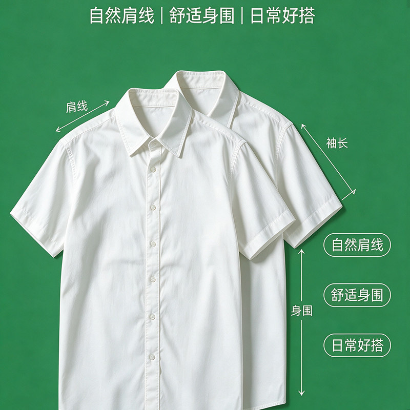 儿童抗皱免烫纯白衬衣