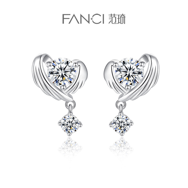 fanci范琦银饰【守护之翼系列】耳钉女小众简约天使翅膀耳饰礼物