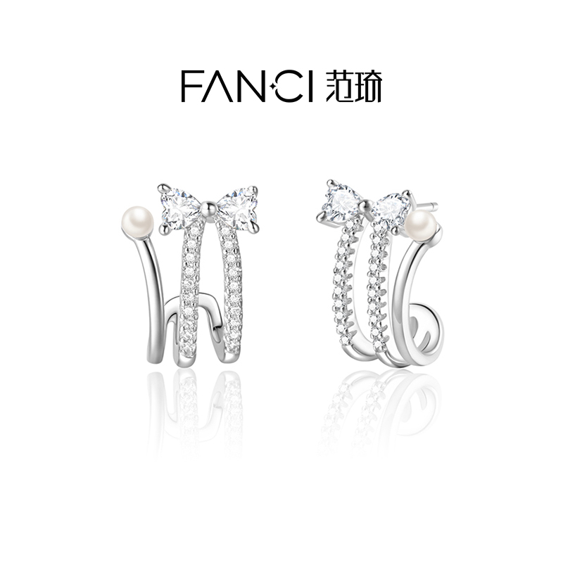 Fanci范琦精致珍珠耳钉蝴蝶结