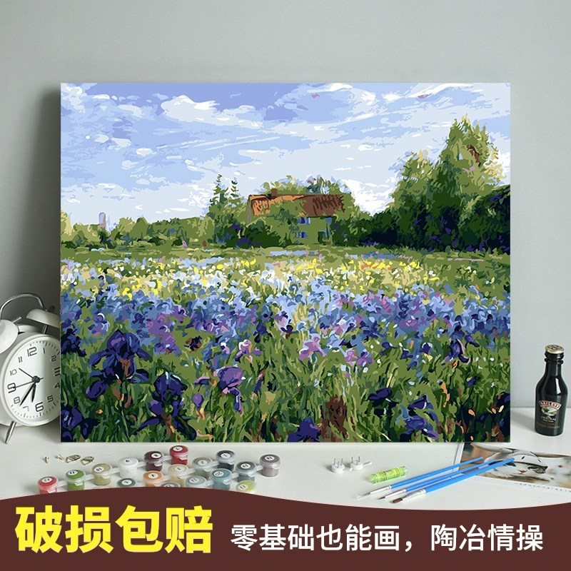 数字油画diy北欧风景田园山水乡村手工水彩画涂色填充