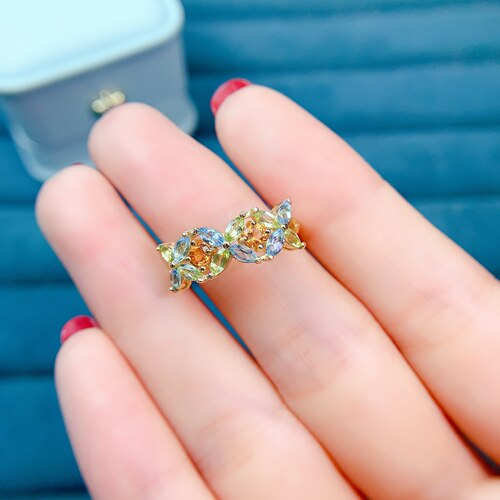 天然瑞士蓝橄榄黄水晶戒指精致女