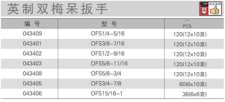 捷科英制双梅花呆头扳手ofs3/8-7/16 1/2-9/16 5/8-11/16 3/4-7