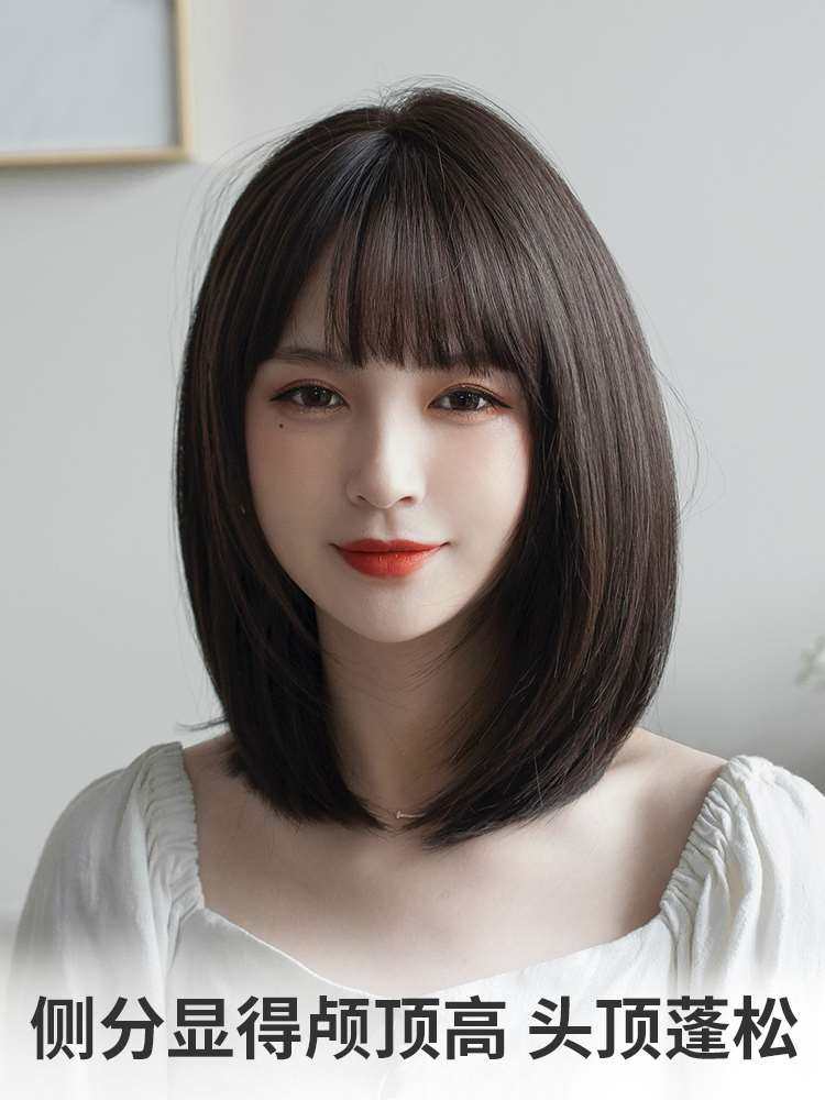 新短发假发女 齐刘海波波头减龄圆脸适合的短发造型修脸假发套女