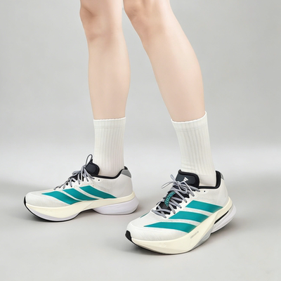 Adidas阿迪达斯 Adizero Boston 13 白黑 时尚防滑低帮跑步鞋男款