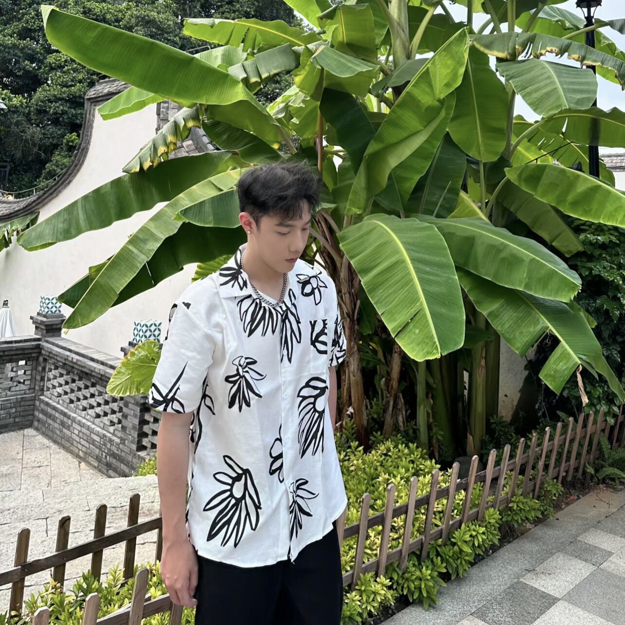 1005-2-CS9913-P45有图片版权夏季港风男士宽松翻领T恤短袖衬衫,男装衬衫,星座1005-2