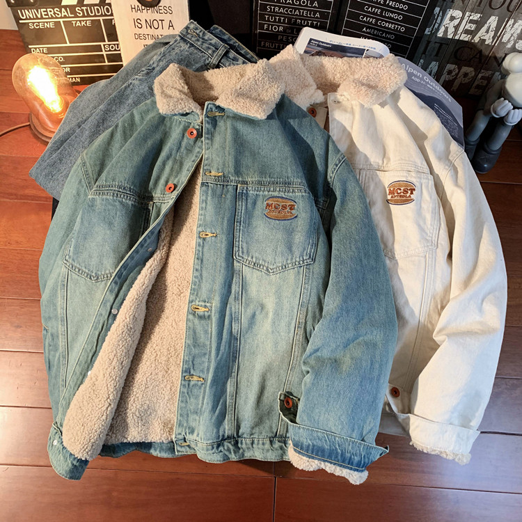 1005-2-LMF045-P135冬季羊羔毛牛仔外套男女加绒加厚棉服夹克,男装棉衣,星座1005-2