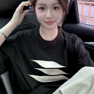 1005-2-T010-P35 夏季港风男女情侣宽松休闲圆领短袖T恤上衣图片