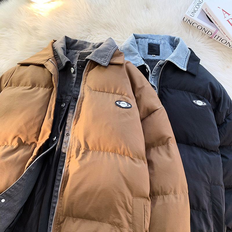 1005-2-LMF030-P135假两件牛仔拼接棉服立领加厚宽松情侣棉衣,男装棉衣,星座1005-2