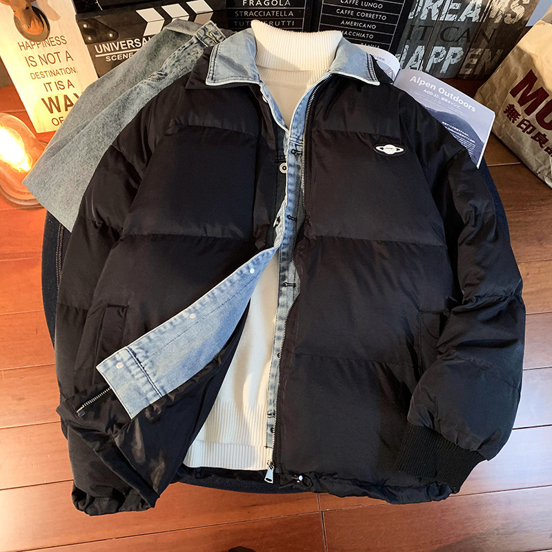 1005-2-LMF030-P135假两件牛仔拼接棉服立领加厚宽松情侣棉衣,男装棉衣,星座1005-2