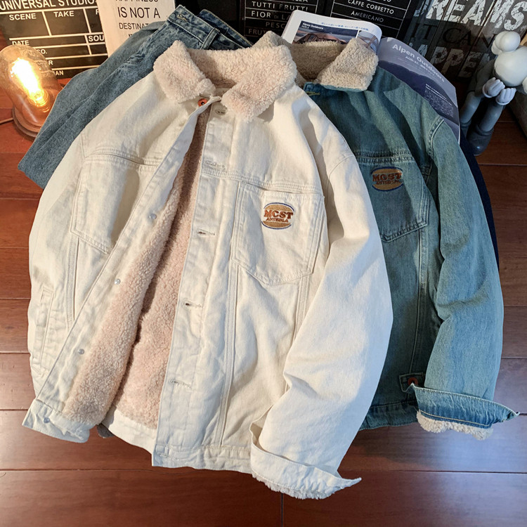 1005-2-LMF045-P135冬季羊羔毛牛仔外套男女加绒加厚棉服夹克,男装棉衣,星座1005-2