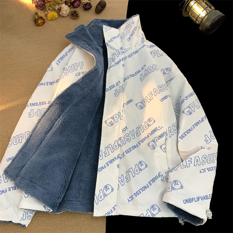 1005-2-LMF103-P125冬季外套男宽松加厚两面穿棉衣休闲羊羔毛棉服,男装棉衣,星座1005-2