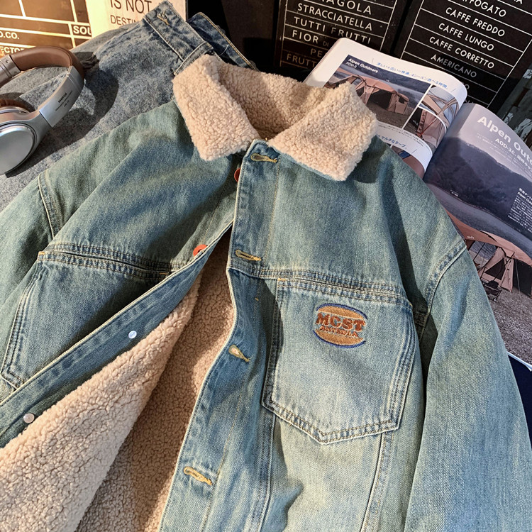 1005-2-LMF045-P135冬季羊羔毛牛仔外套男女加绒加厚棉服夹克,男装棉衣,星座1005-2