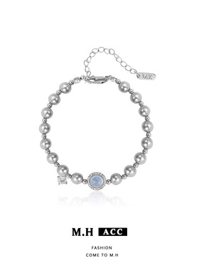 灰色珍珠手链女复古小众气质