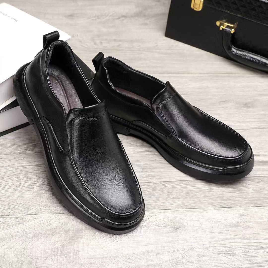 外贸男鞋头层牛皮男士休闲皮鞋真皮透气商务一脚蹬懒人鞋耐磨软底