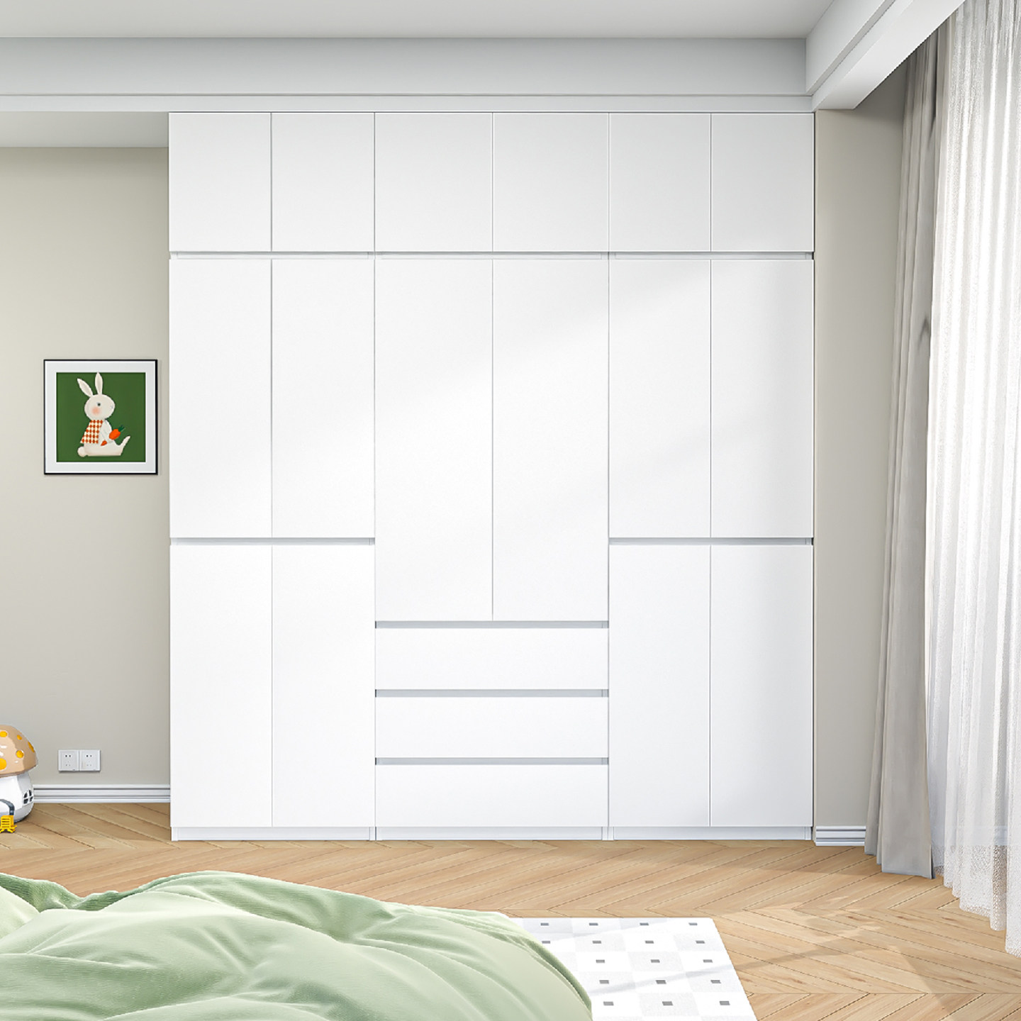 钢虎家用2.4米高钢制衣柜卧室衣橱碳钢铁皮储物成品收纳柜带抽屉