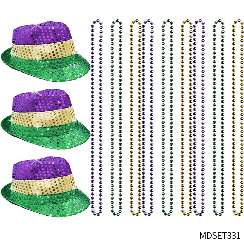 mardi gra狂欢节服装发饰品三色面具领结电镀珠链套装狂欢节派对
