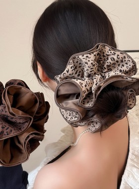 豹纹大肠发圈女2026新款高级感慵懒风大号四层花苞发圈秋冬发绳