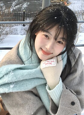 绿色针织流苏围巾女2025新款保暖防寒韩系氛围感纯色配大衣围脖