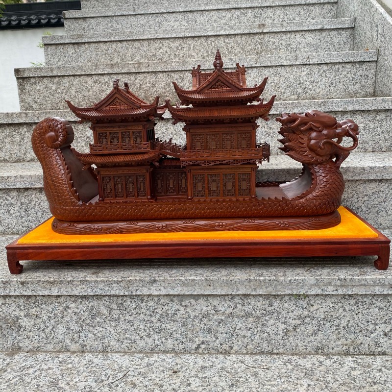 中式东阳木雕西湖龙船模型桌面摆件一帆风顺礼品厂家直销可定制