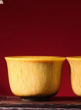 披毛犀金皮老亚牛角蜜色酒杯古玩收藏把玩养生文玩老物件送礼