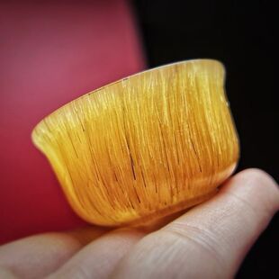 披毛犀酒杯亚洲牛角茶杯摆件收藏养生老亚茶杯鱼子纹竹丝纹非洲角