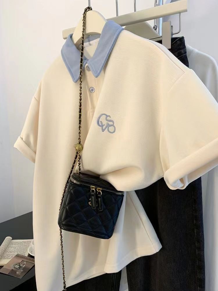 纯欲风polo衫女短袖夏季新款ins风撞色甜美可爱学生百搭上衣服潮