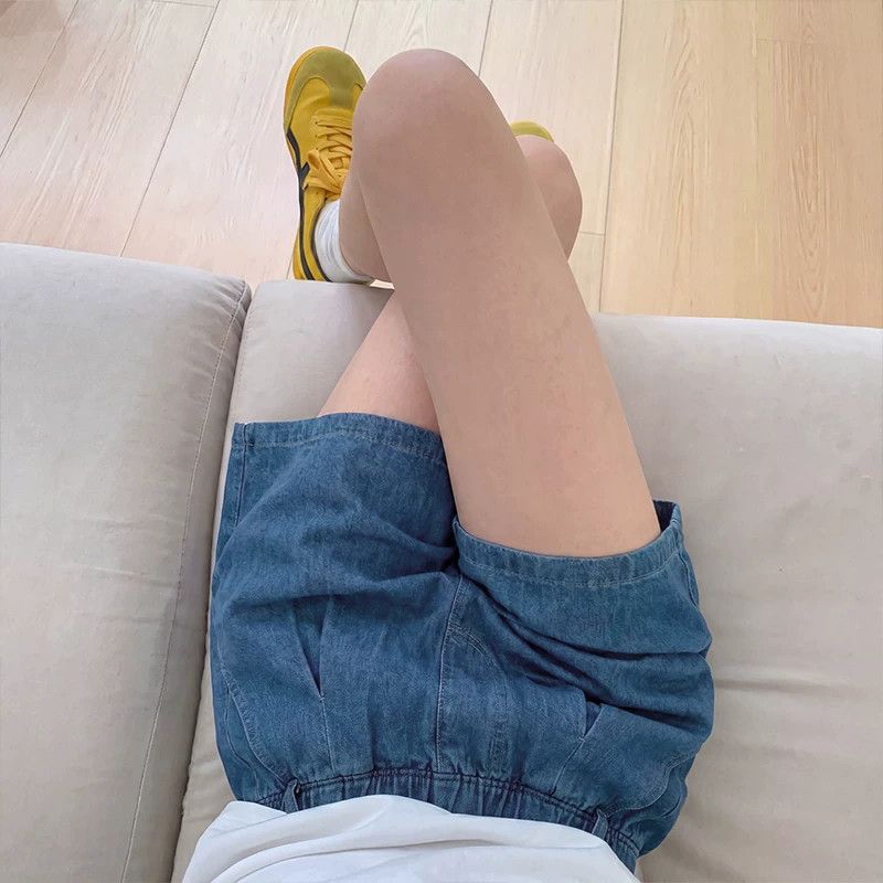 天丝牛仔短裤五分裤女夏季薄款高腰外穿休闲宽松小个子冰丝阔腿裤